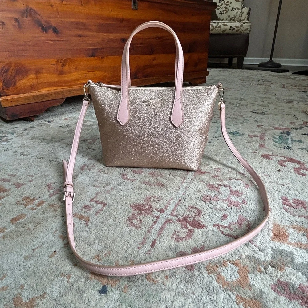 Kate Spade Crossbody Bag Womens Small Rose Gold Glitter Satchel Handbag